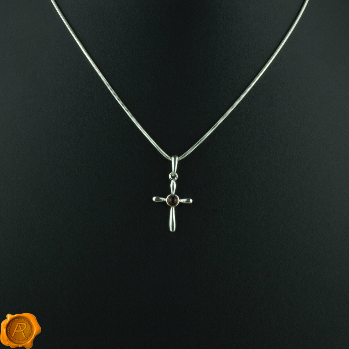 Dainty Amber Cross Pendant - Image 3