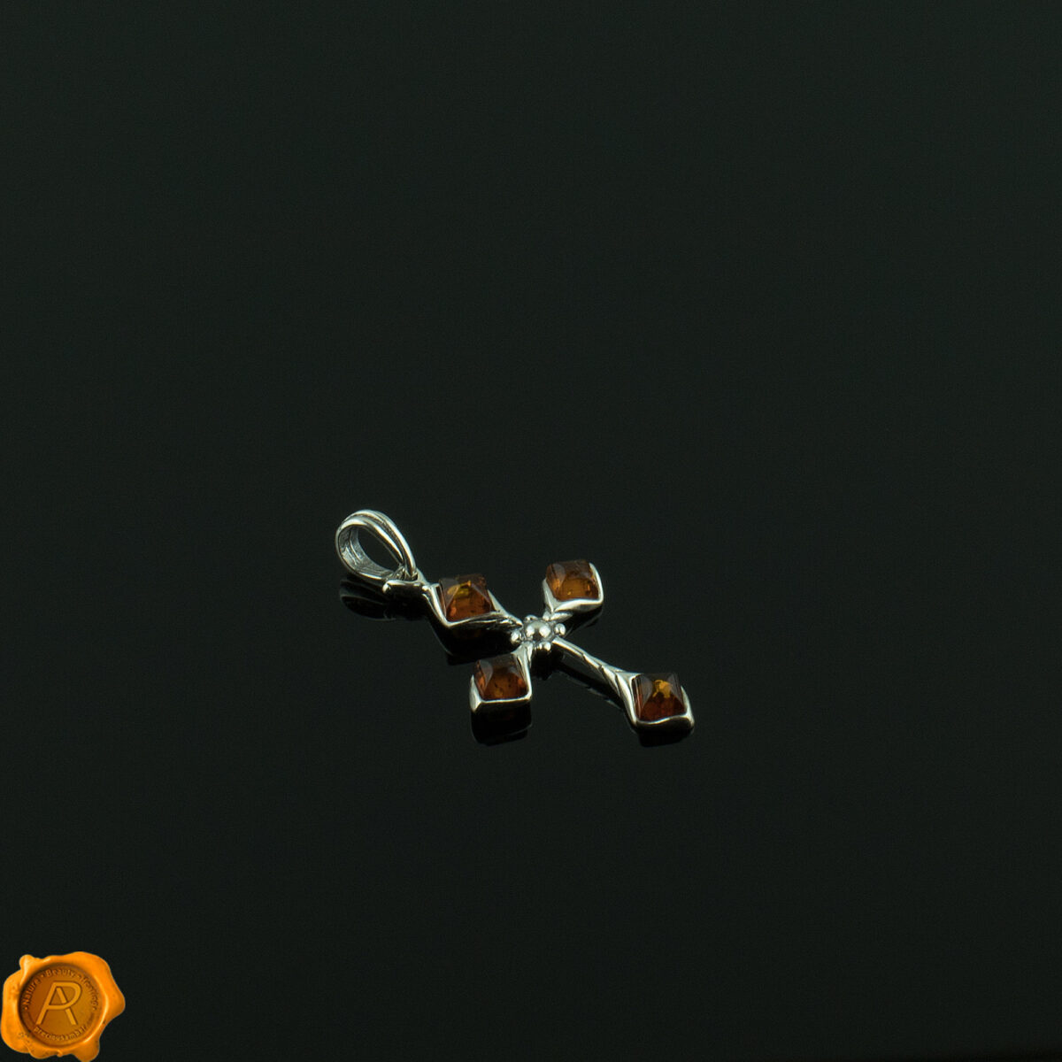Dainty Amber Cross Pendant - Image 2
