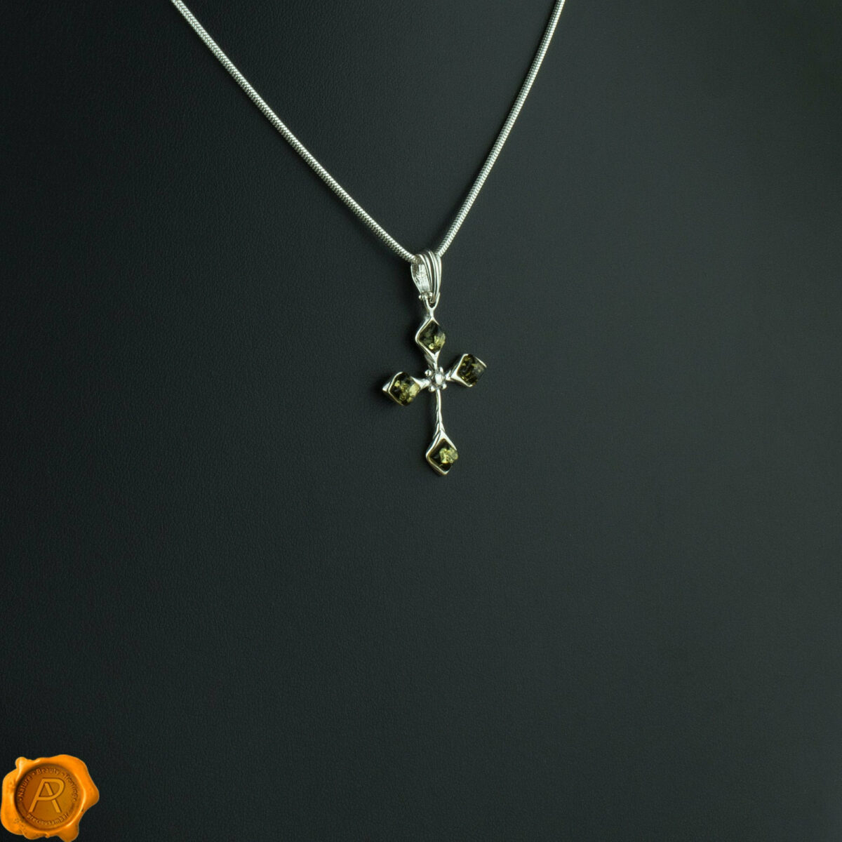 Dainty Green Amber Cross - Image 1