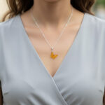 Baltic Amber Dainty Small Butterfly Pendant Necklace Girls Women, Tiny Charm Drop Teardrop Silver Gemstone Butterfly Lover Gifts Jewellery