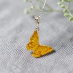 Baltic Amber Dainty Small Butterfly Pendant Necklace Girls Women, Tiny Charm Drop Teardrop Silver Gemstone Butterfly Lover Gifts Jewellery