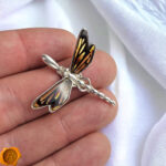 Carved Amber Dragonfly Silver Pendant - Image 4