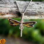 Carved Amber Dragonfly Silver Pendant - Image 3