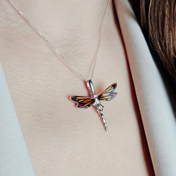 Dragonfly Natural Baltic Amber Silver Teardrop Pendant Necklace, Dragonfly Lover Gifts, Large Sterling Silver Dragonfly Charm, Jewelry Gift