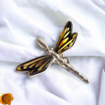 Carved Amber Dragonfly Silver Pendant