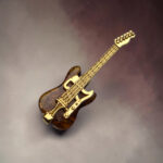 Baltic Amber Guitar Pendant Gold Necklace, Musician Gift, Guitar Player Jewellery, Rock Music Gifts