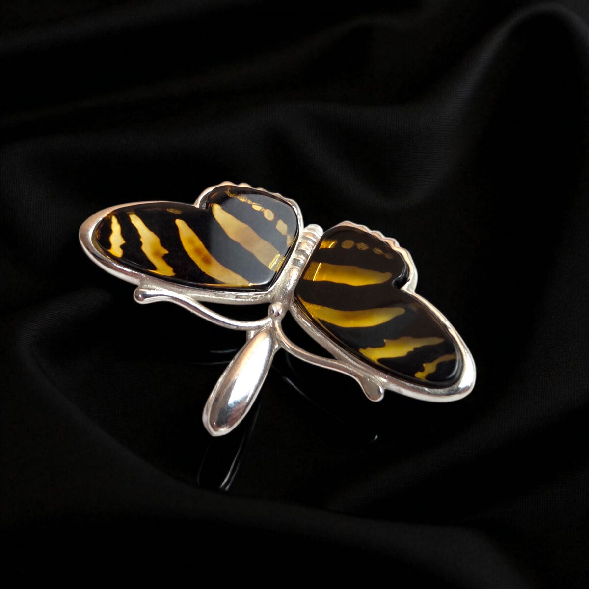 CARVED Natural Baltic Amber Butterfly Pendant Necklace Silver Charm, Drop Teardrop Small Gemstone Dainty Butterfly Lover Gifts Jewelry Women