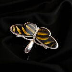 CARVED Natural Baltic Amber Butterfly Pendant Necklace Silver Charm, Drop Teardrop Small Gemstone Dainty Butterfly Lover Gifts Jewelry Women