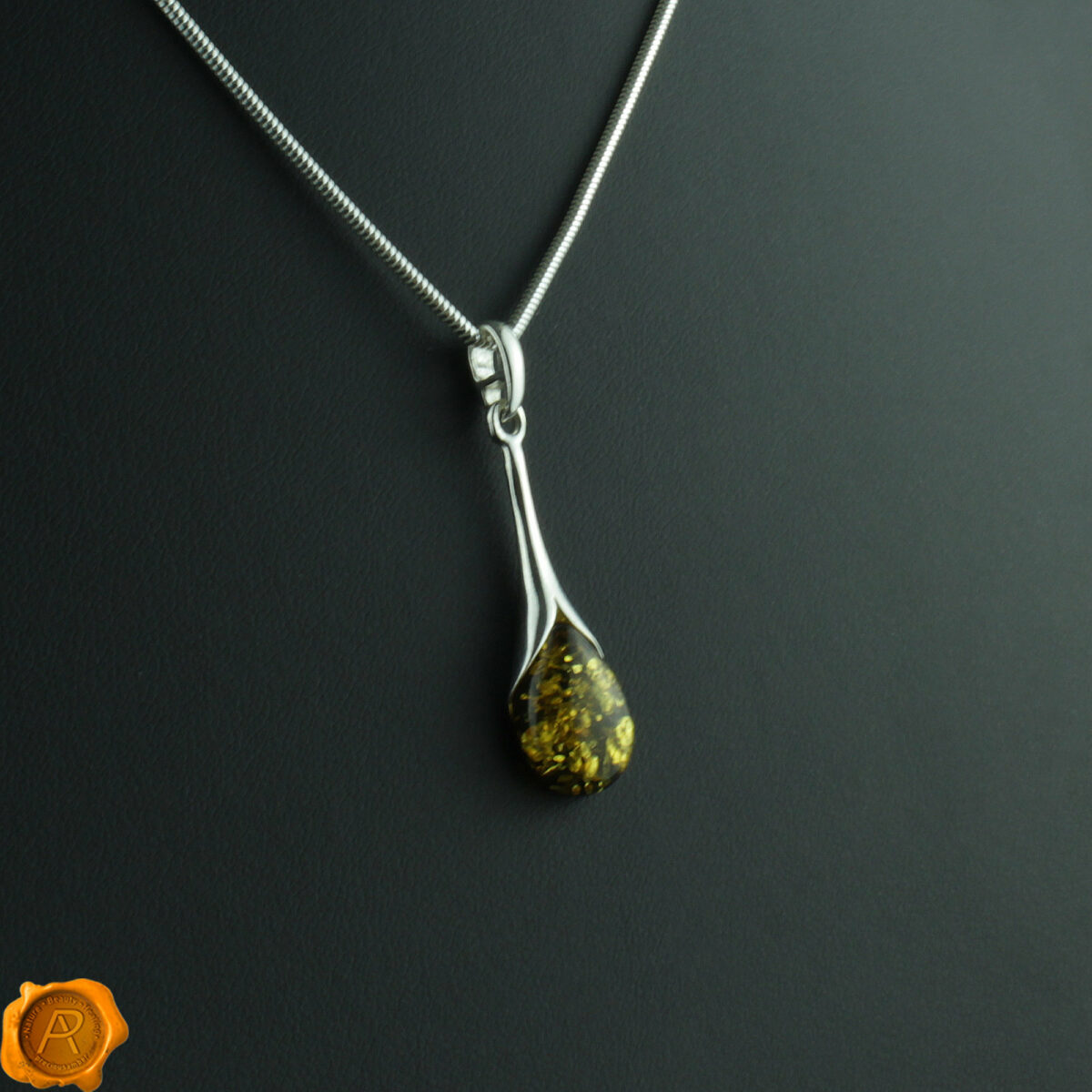 Green Amber Teardrop Pendant Green Amber Teardrop - Image 1