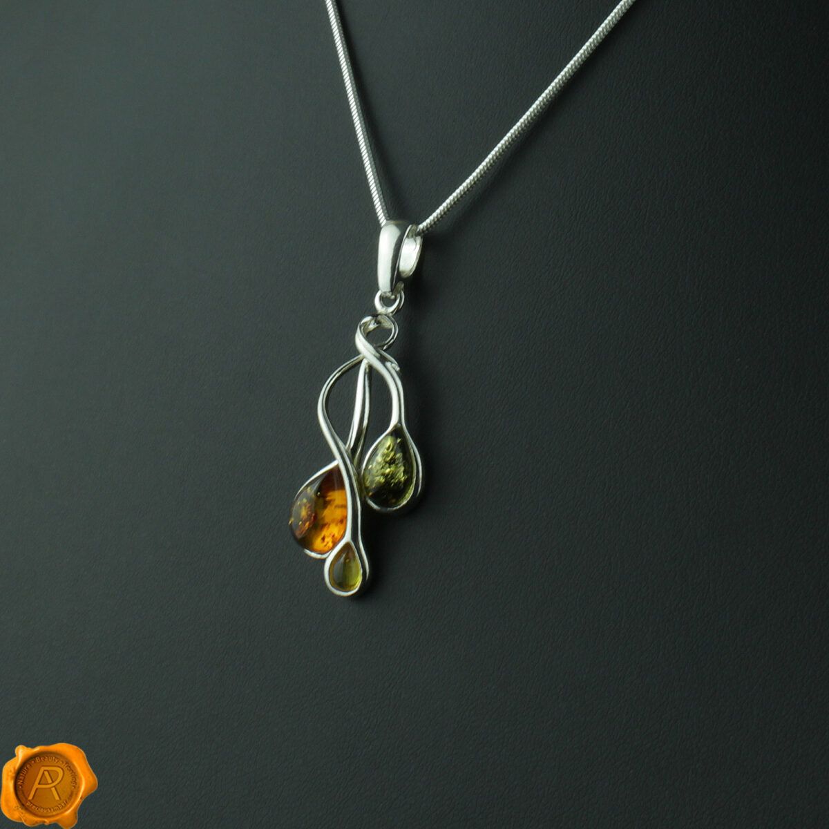 Multicoloured Amber Teardrop Pendant Multi Teardrop Amber Pendant - Image 4