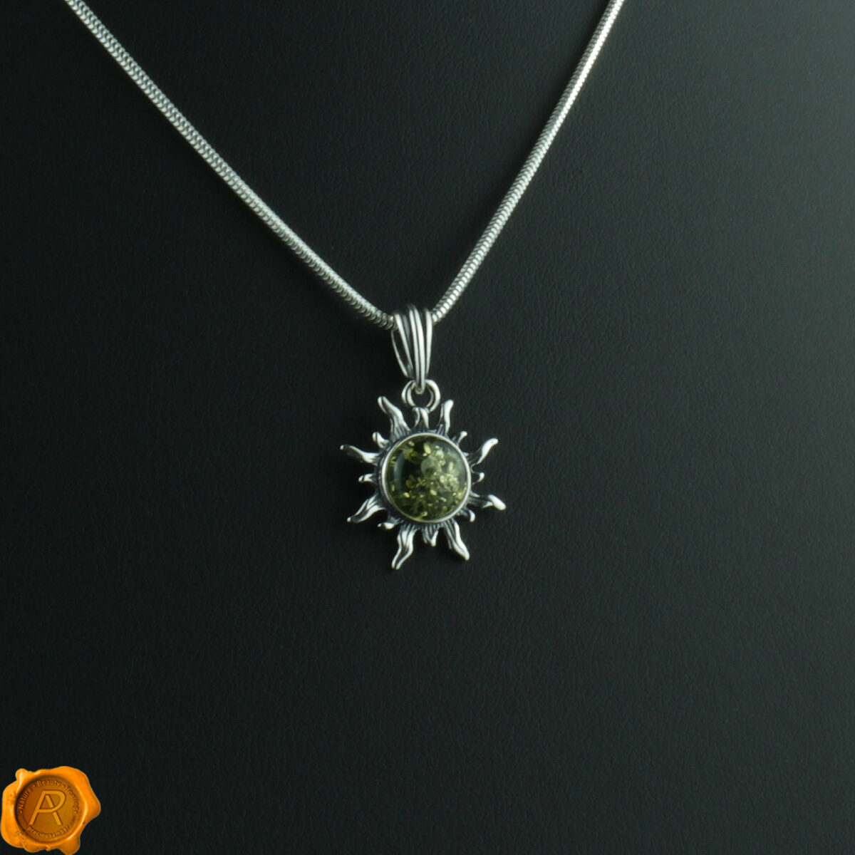 Green Amber Sun Pendant - Image 1