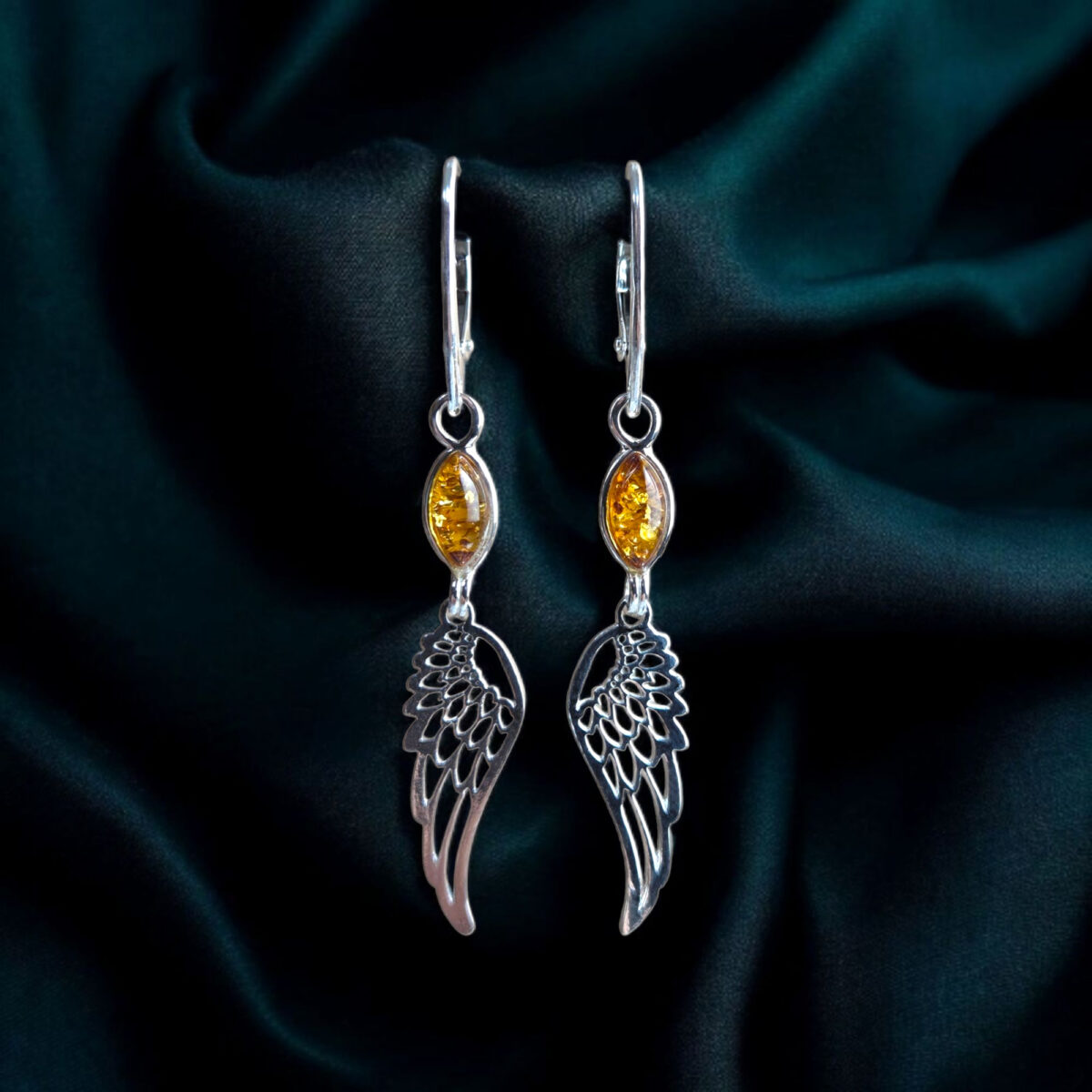 Angel-Wings-Sterling-Silver-Earrings-Angel-Jewellery-Long-Baltic-Amber-Drop-Teardrop-Protection-Earrings-Women Guardian Angel Wings Earrings Silver, Natural Baltic Amber Gemstone Drop Teardrop, Large Long Amber Protection Earrings Jewelry Gifts
