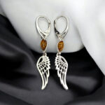 Guardian Angel Wing Honey Amber Silver Earrings - Image 3