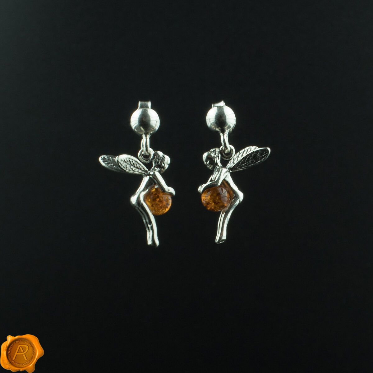 Cognac-Baltic-Amber-Silver-Faries-Gemstone-Stud-Earrings-for-Women-Girls Amber Fairy Silver Stud Earrings - Image 1