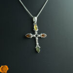 Multicolor Amber Silver Cross Pendant