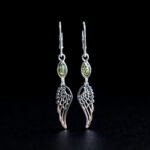 Guardian Angel Wings Earrings Silver, Green Natural Baltic Amber Gemstone Drop Teardrop, Large Long Amber Protection Earrings Jewelry Gifts