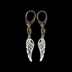 Guardian Angel Wing Green Amber Silver Earrings - Image 3