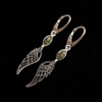 Guardian Angel Wing Green Amber Silver Earrings - Image 2