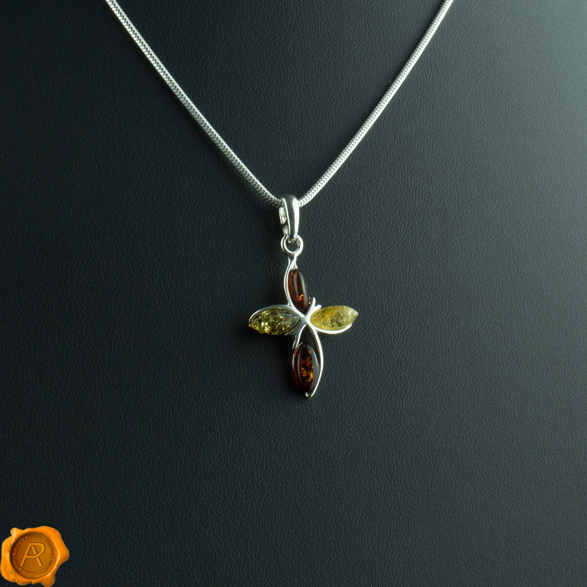 Dainty Multicolor Amber Cross - Image 1
