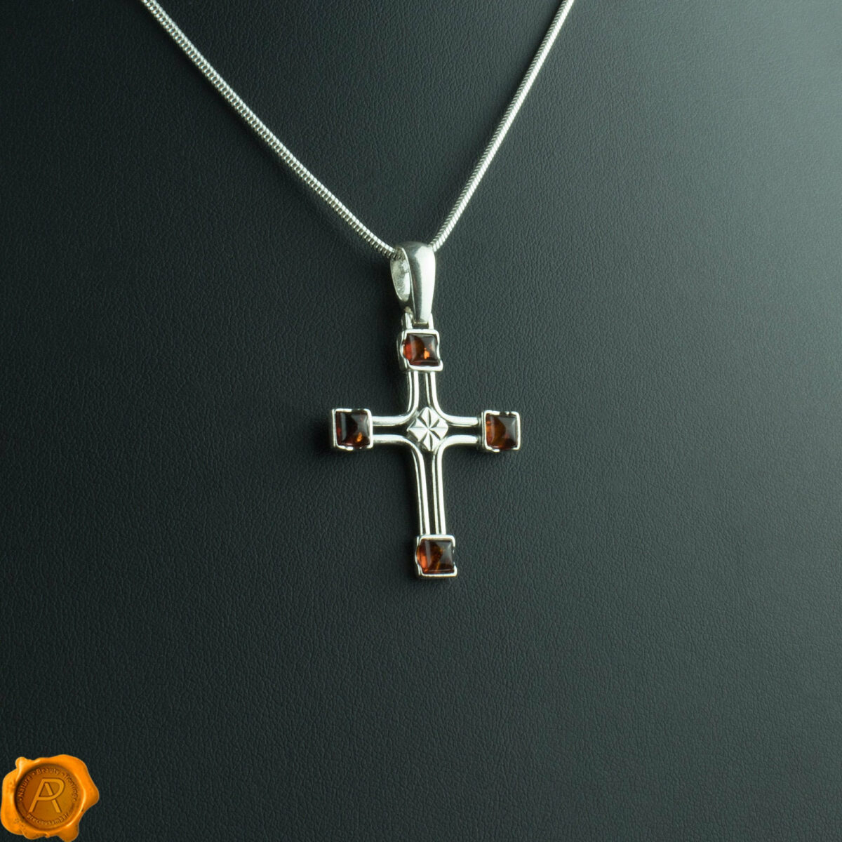 Cognac Amber Silver Cross Pendant Cognac Amber Cross Pendant - Image 1