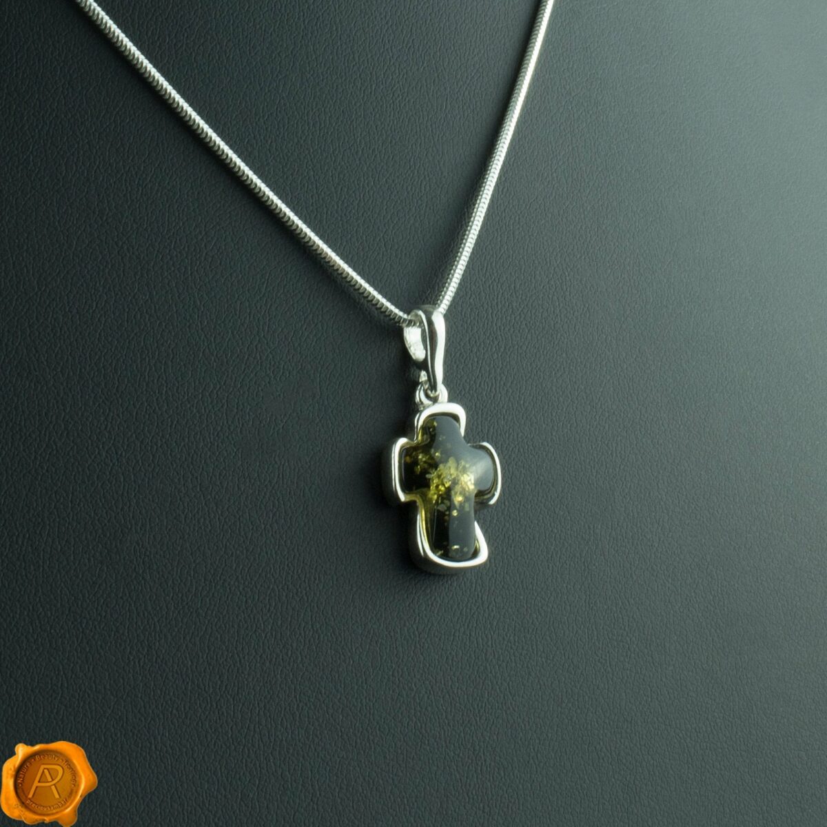 Green Amber Cross Pendant - Image 1