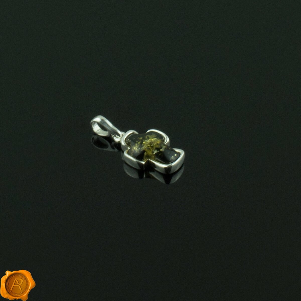 Green Amber Cross Pendant - Image 2