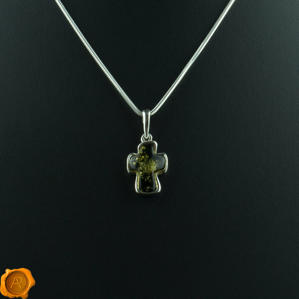 Green Amber Cross Pendant - Image 3