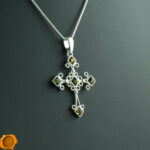 Green Amber Silver Cross Pendant