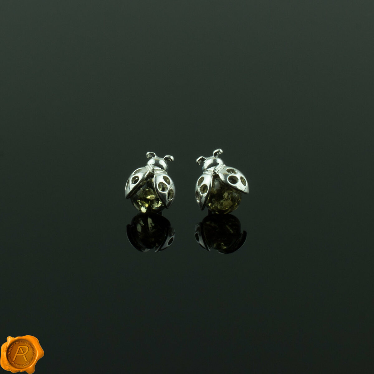 Ladybird Green Amber Studs - Image 1