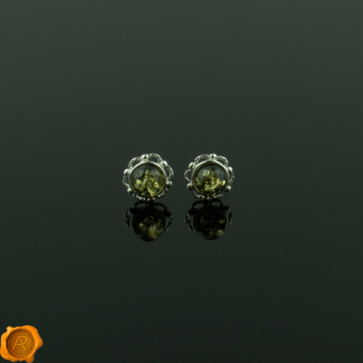 Green Amber Stud Earrings - Image 1