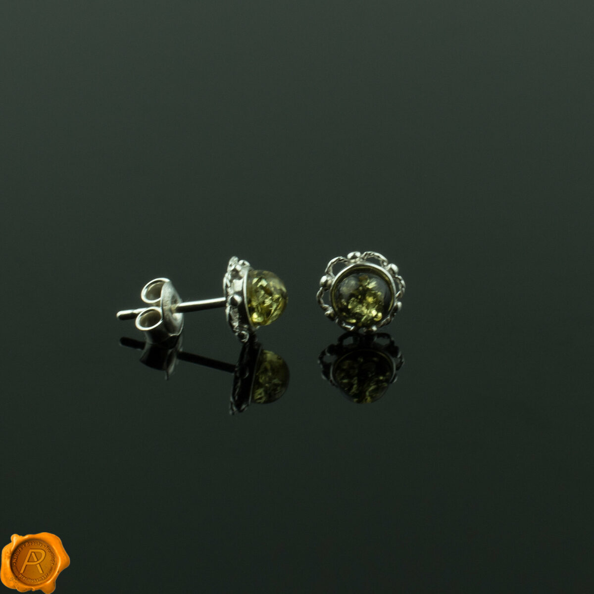 Green Amber Stud Earrings - Image 2