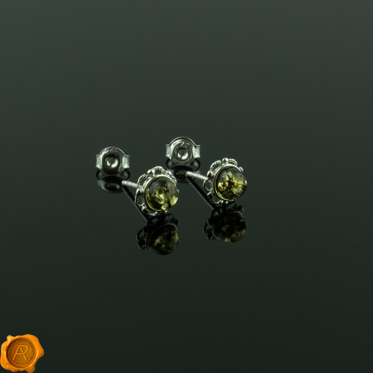Green Amber Stud Earrings - Image 3