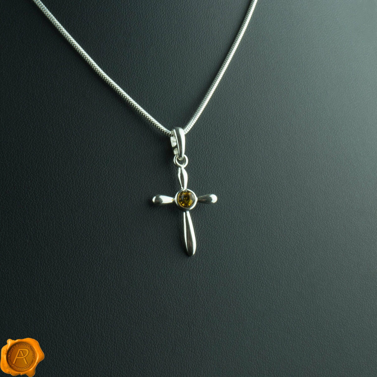 Dainty Green Amber Cross Pendant - Image 1