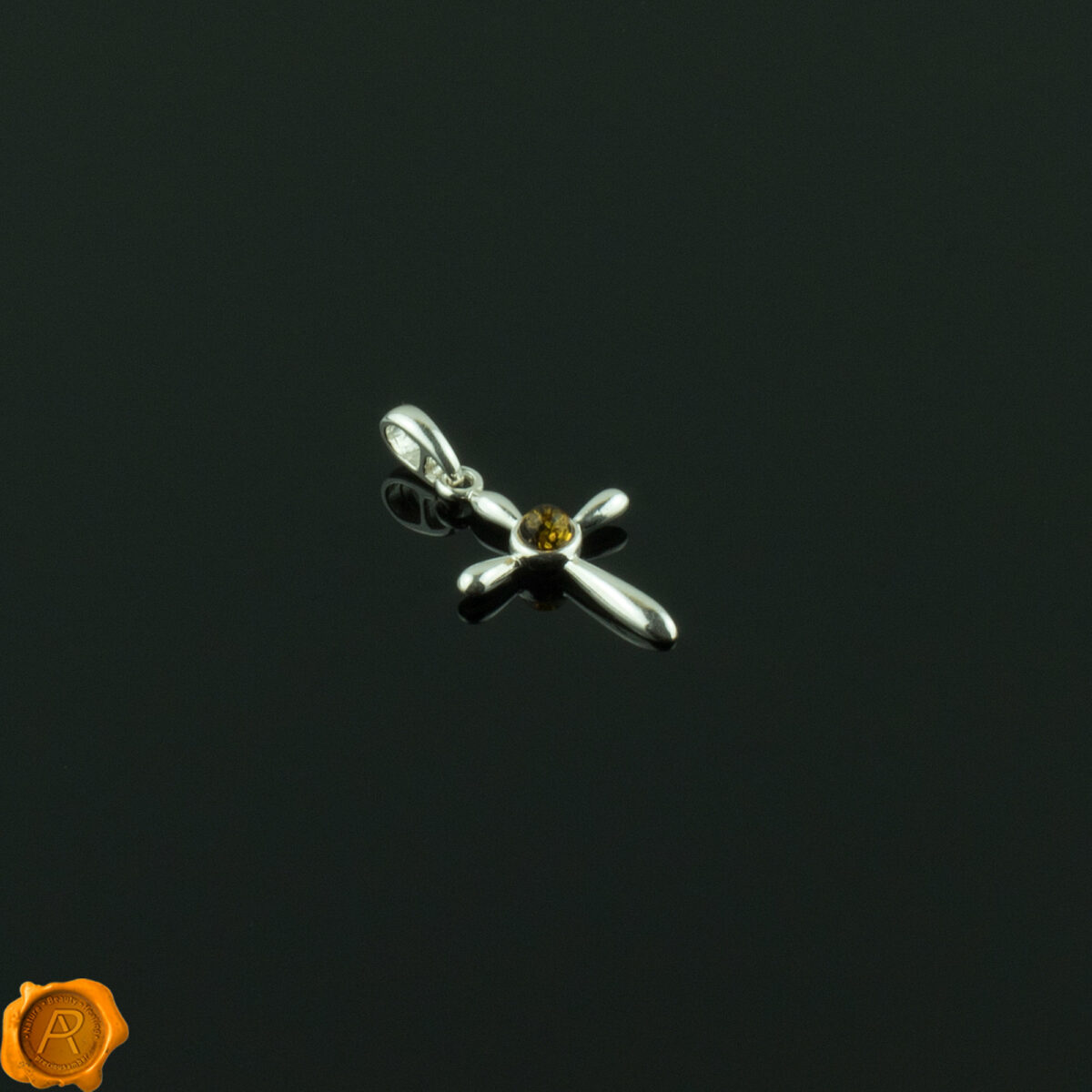 Dainty Green Amber Cross Pendant - Image 3