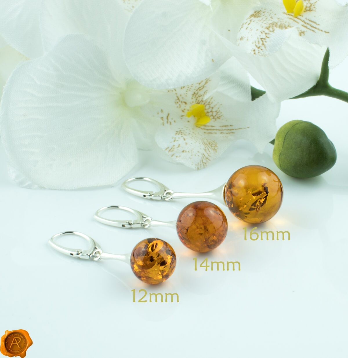 Honey Amber Silver Sphere 12mm - Image 4