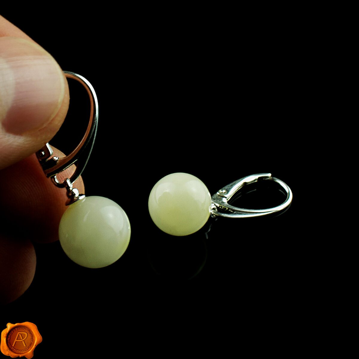 White Amber Earrings - Image 5