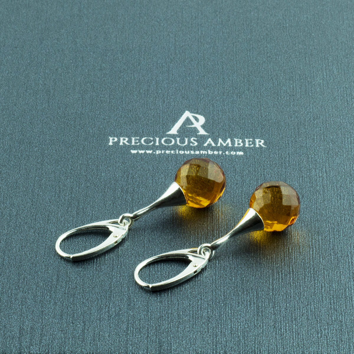 Faceted Amber Silver Earrings - Image 1