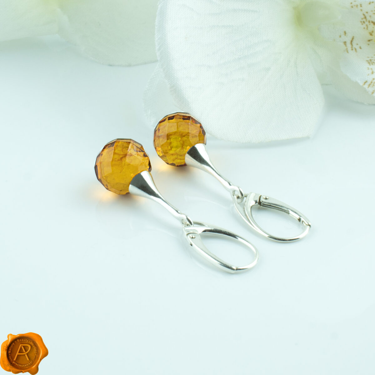 Faceted Amber Silver Earrings - Image 5