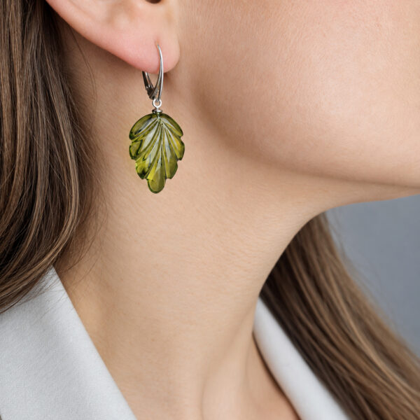 Caribbean Large Green Amber Gemstone Leaf Silver Earrings Women, Teardrop Natural Amber Crystal Chunky Drop Jewellery