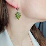Caribbean Large Green Amber Gemstone Leaf Silver Earrings Women, Teardrop Green Natural Amber Crystal Chunky Drop Jewelry Gift