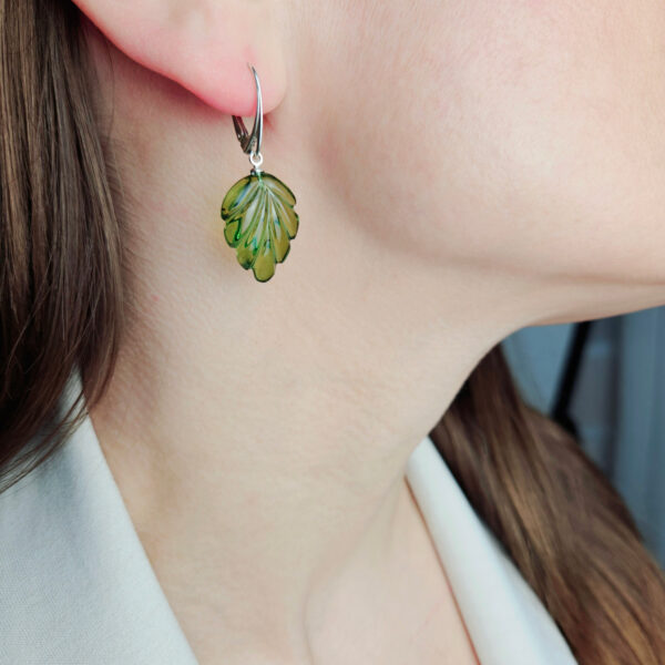 Caribbean Large Green Amber Gemstone Leaf Silver Earrings Women, Teardrop Green Natural Amber Crystal Chunky Drop Jewelry Gift