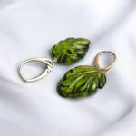 Carved Caribbean Green Amber Leaf Earrings - Image 4