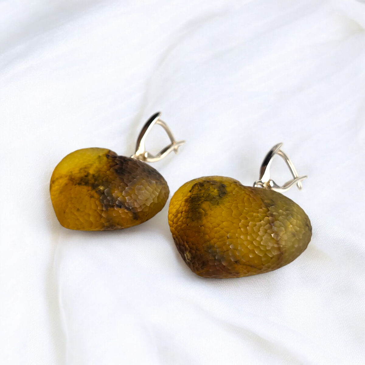 Large-Heart-Earrings-Natural-Baltic-Amber-Silver-Gemstone-Drop-Chunky-Love-Heart-Jewellery-Romantic-Gift-Women Natural Baltic Amber Heart Earrings Large Teardrop Silver, Chunky Drop Gemstone Heart Gift, Real Honey Amber Jewellery Gift Women