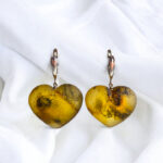 Natural Baltic Amber Heart Earrings Large Teardrop Silver, Chunky Drop Gemstone Heart Gift, Real Honey Amber Jewellery Gift Women