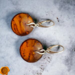 Flat Honey Amber Silver Earrings - Image 2