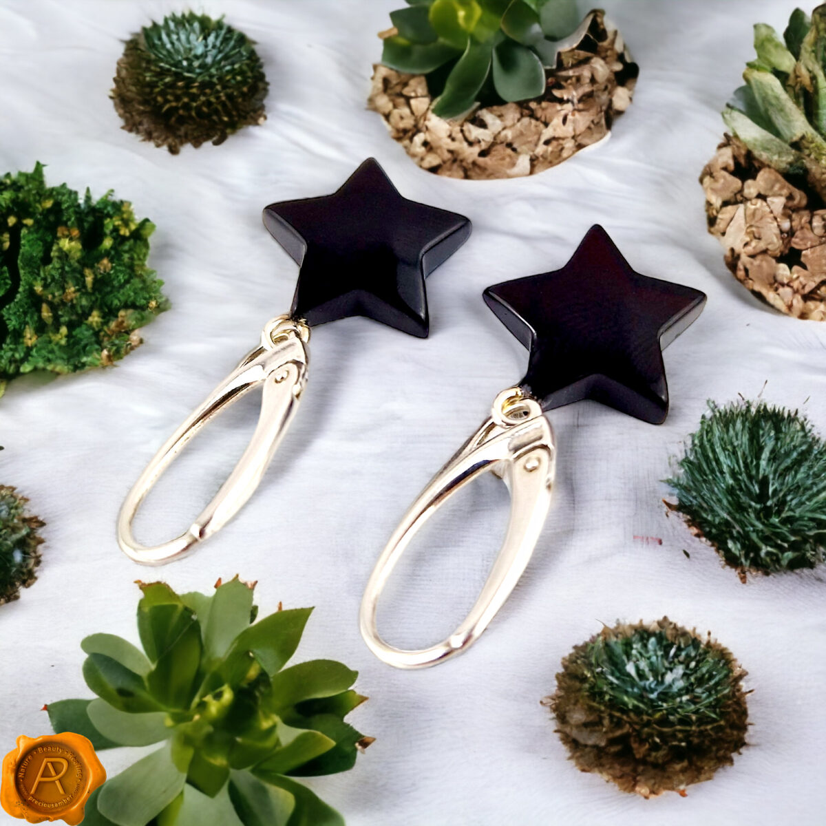 Star-Red-Black-Cherry-Precious-Baltic-Amber-Gemstone-Jewellery-Dublin-Large-Short-Drop-Dangle-Dainty-Earrings-Gift-for-Women-UK-Ireland Cherry Amber Star Silver Earrings - Image 4