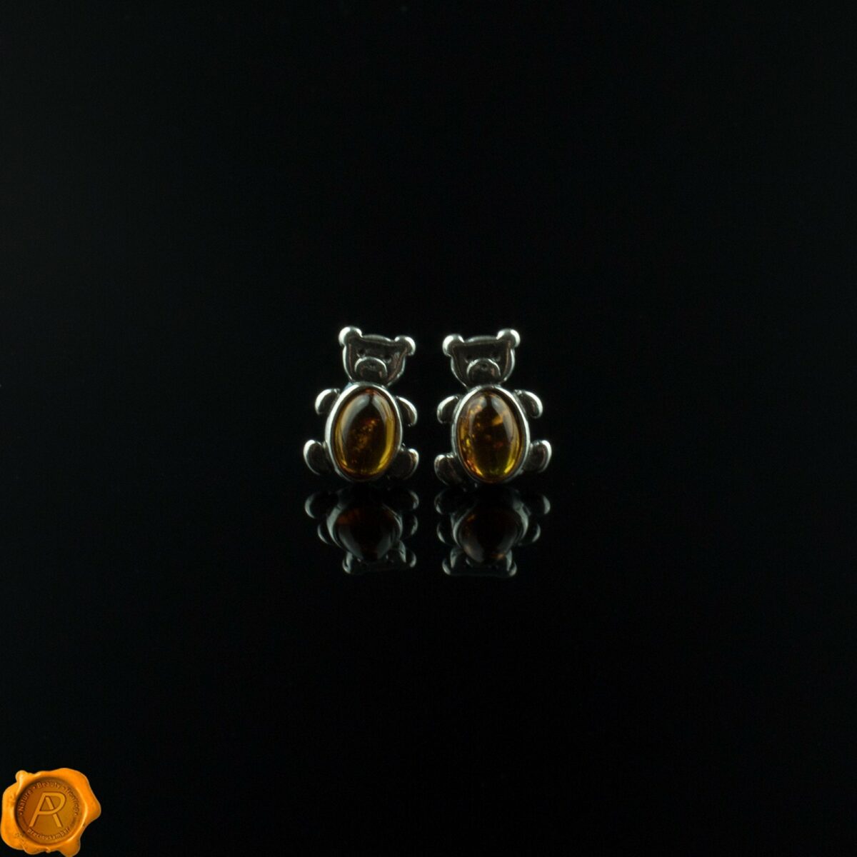 Cognac Amber Teddy Earrings Teddy Cognac Amber Studs - Image 1