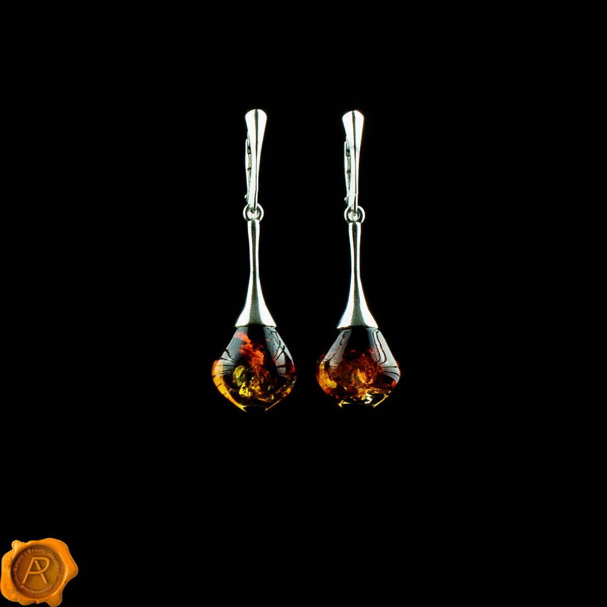 Luxurious Amber Silver Earrings - Image 4