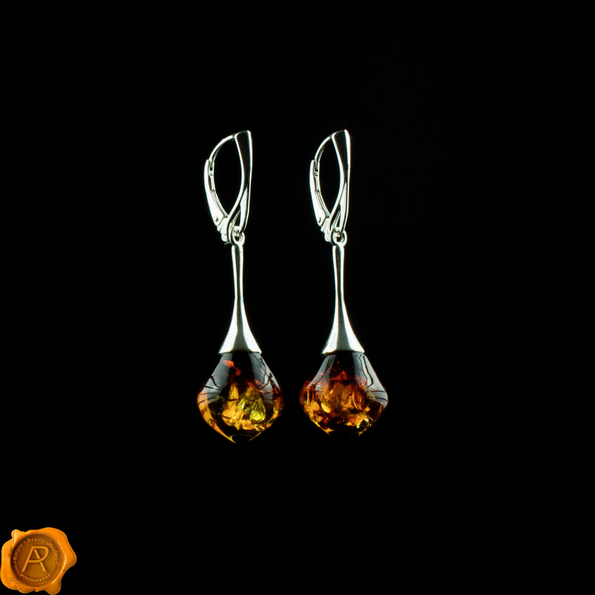 Luxurious Amber Silver Earrings - Image 1