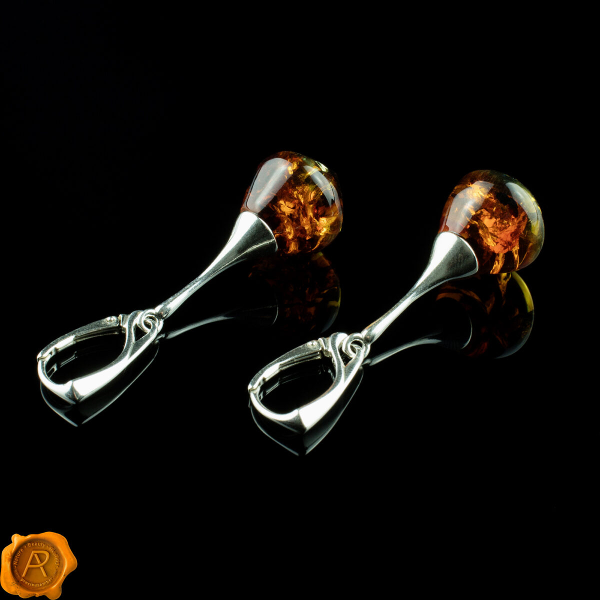 Luxurious Amber Silver Earrings - Image 2